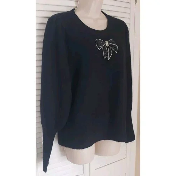 NWT CECE CREW NECK LONG PUFF SLEEVE RHINESTONE BOW KNIT SWEATER SMALL - Picture 5 of 11